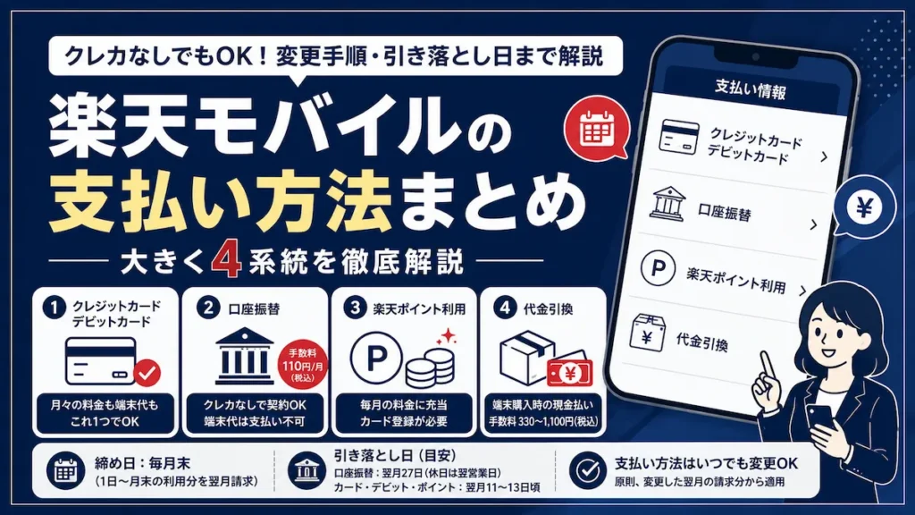 楽天モバイルの支払い方法4種類と変更手順をわかりやすく整理したアイキャッチ画像