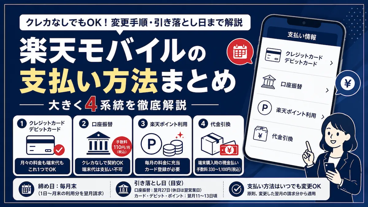 楽天モバイルの支払い方法4種類と変更手順をわかりやすく整理したアイキャッチ画像