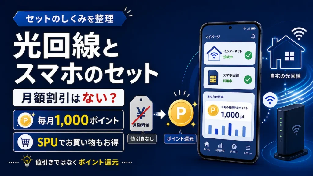 楽天ひかり 楽天モバイルをセットにすると値引きではなく毎月のポイント還元になる仕組みのイメージ