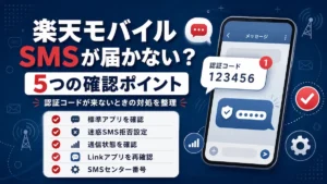 楽天モバイルでSMSが届かないときの5つの確認ポイントを示したイメージ画像