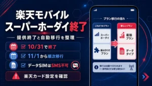 楽天モバイル スーパーホーダイの提供終了と自動移行の流れをまとめた図解