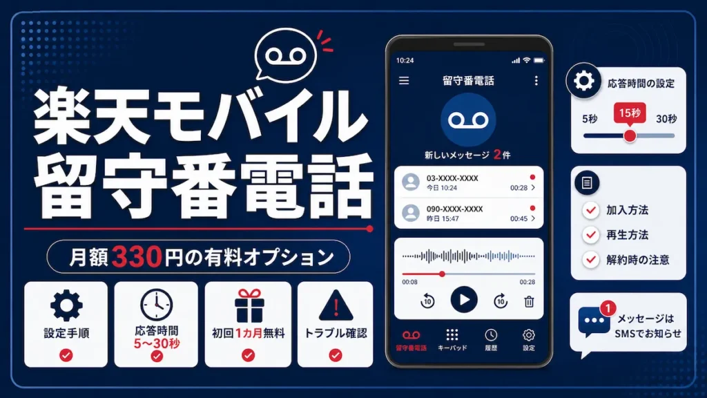 楽天モバイル留守番電話の設定方法を解説するイメージ