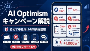楽天モバイル AI Optimismキャンペーンのポイント額や適用条件を整理したアイキャッチ画像