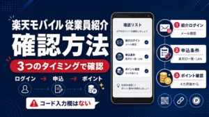 楽天モバイルの従業員紹介の確認方法を3つのタイミングで整理したアイキャッチ画像