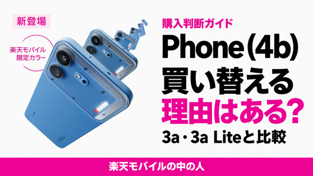 ブルーのNothing Phone (4b)と、Phone (3a)・3a Liteとの比較を案内する購入判断ガイド
